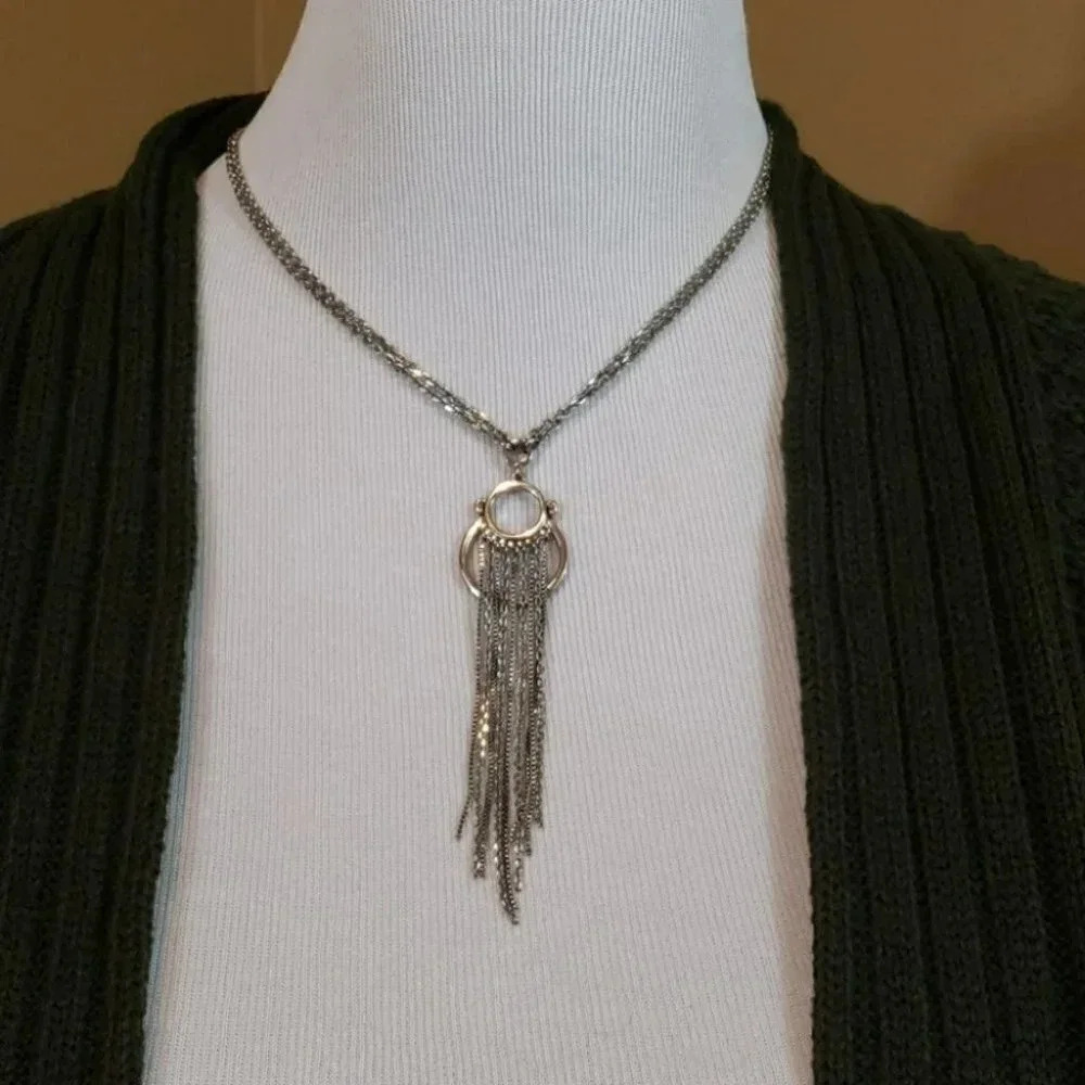 Guess double strand silver tone necklace pendant